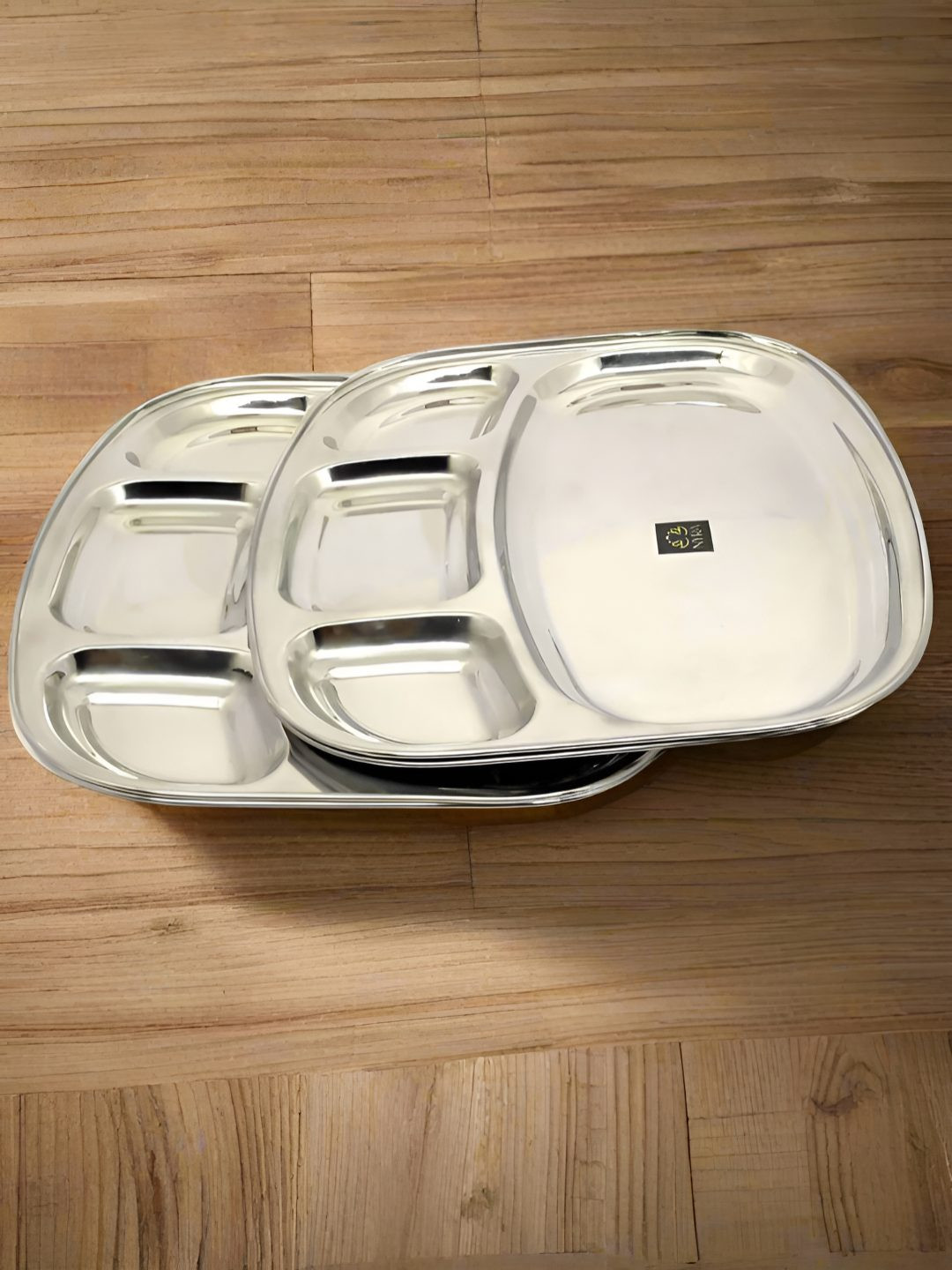 Nyra Kitchenware 2 Pcs Stainless Steel 4 in 1 Rectangle Dishwasher Safe Bhojan Plates