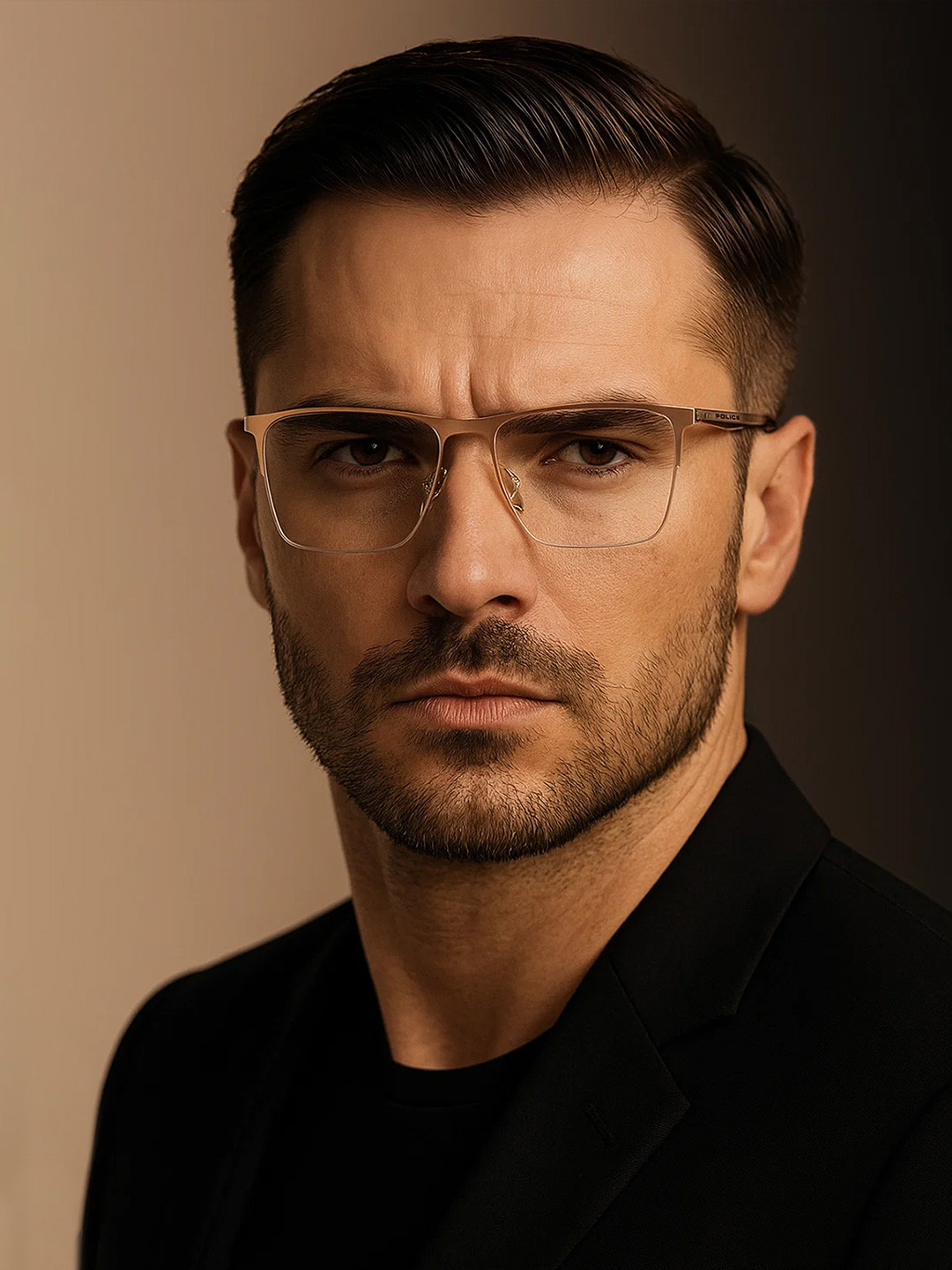 Police Men Gold-Toned Half Rim Square Frames VPL903K53R26FR