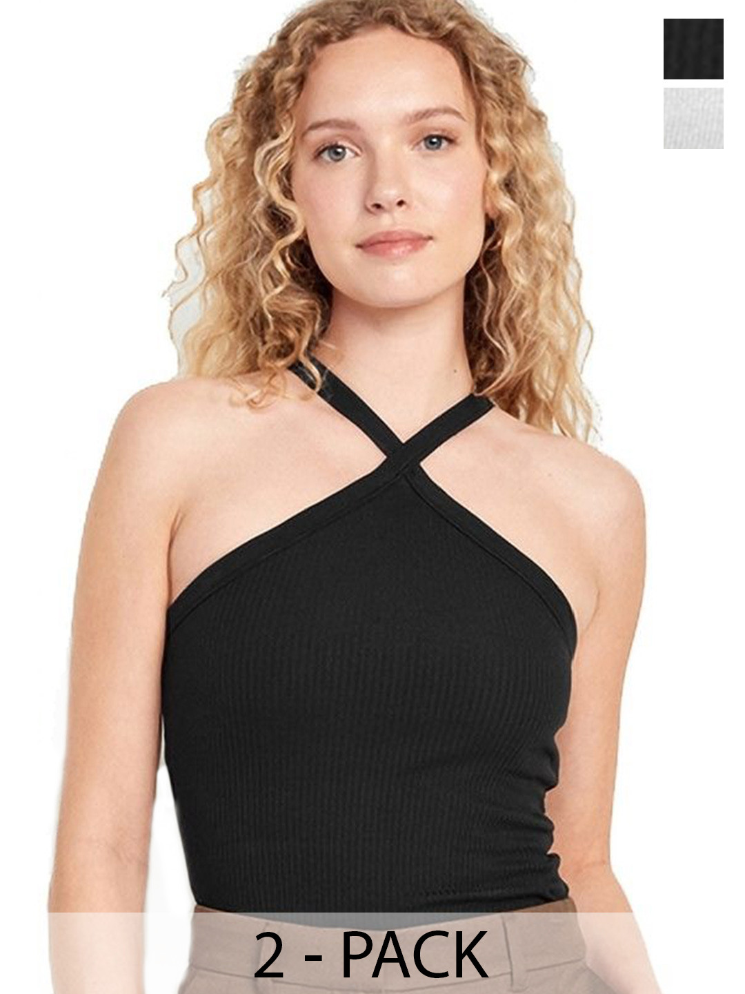 MIXFIT Women Pack of 2 Ribbed Halter Neck Crop Tops