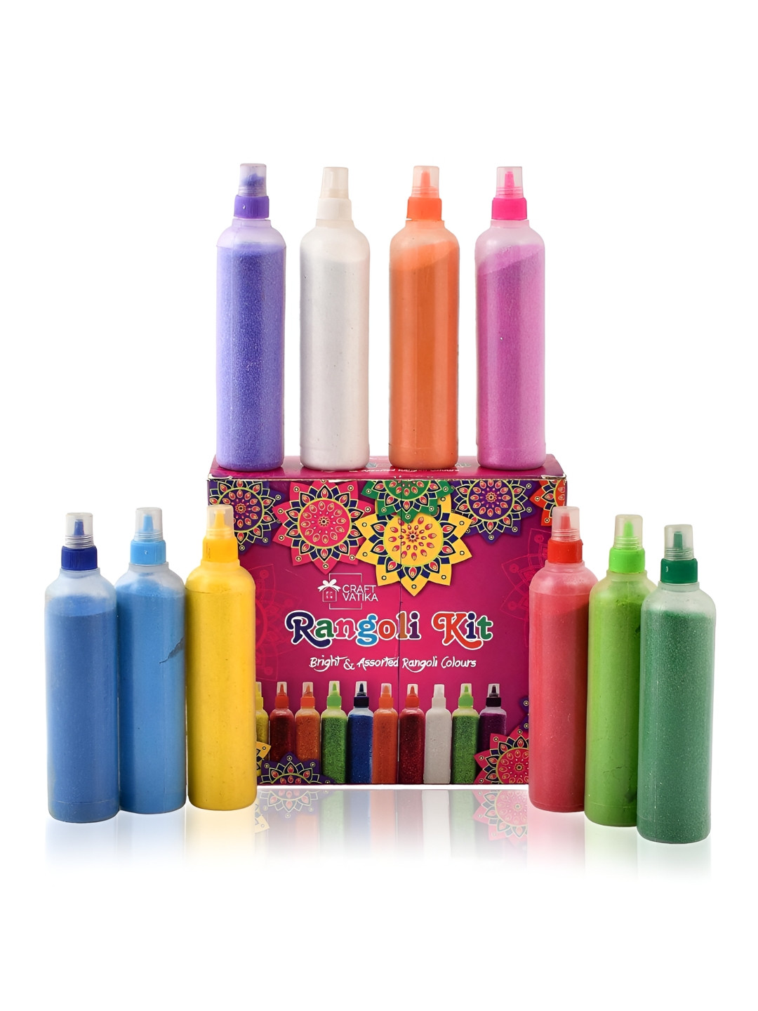 CraftVatika Green & Pink 10 Pieces Rangoli Colour Powder Tube Kit