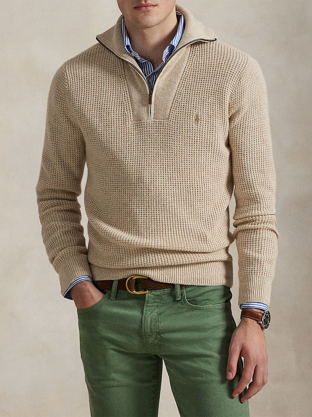 Polo Ralph Lauren Men Seolf Design Half Zipper Detail Pullover Sweater