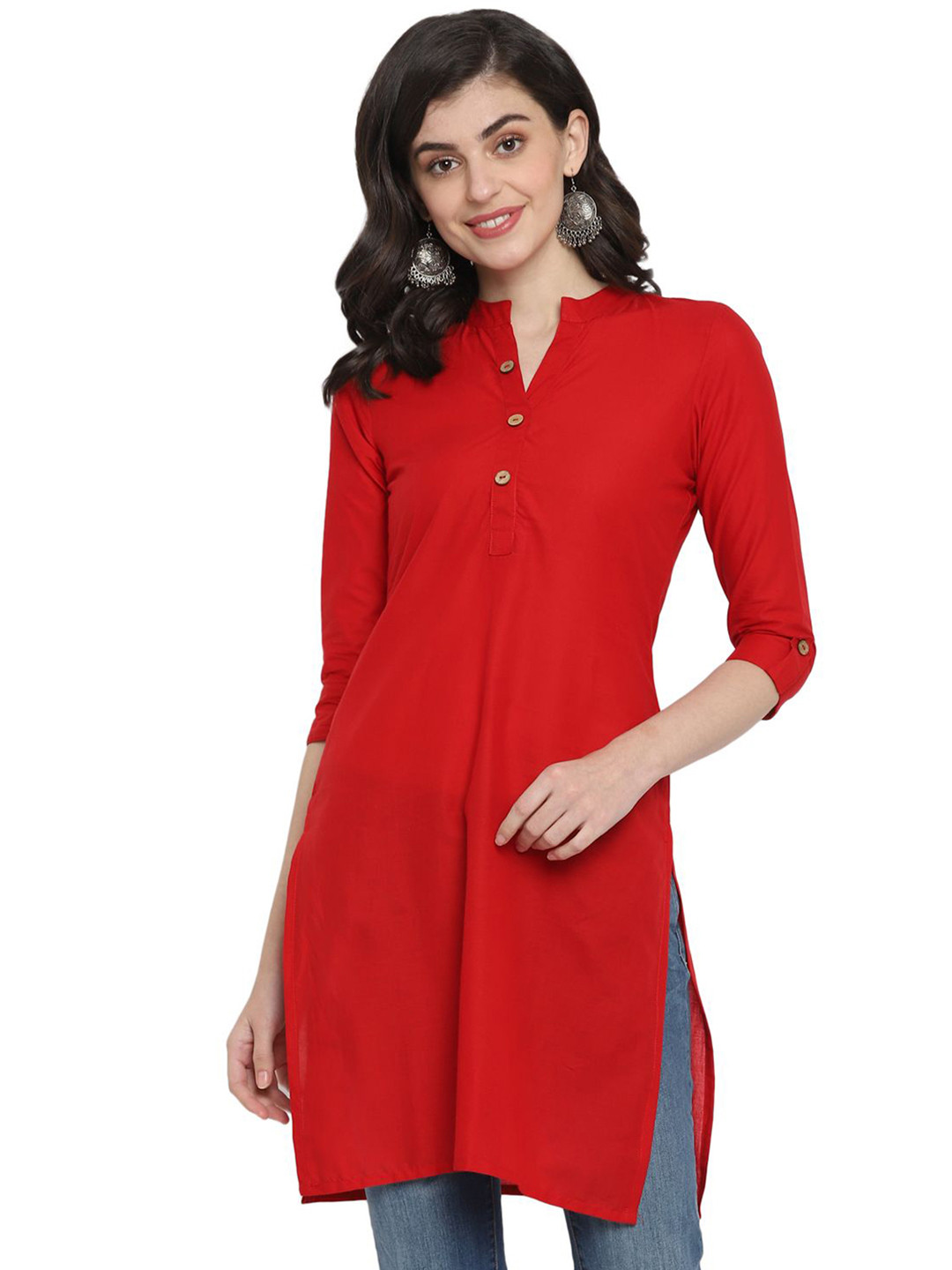 CROESUS Women Solid Daily Cotton Straight Kurta