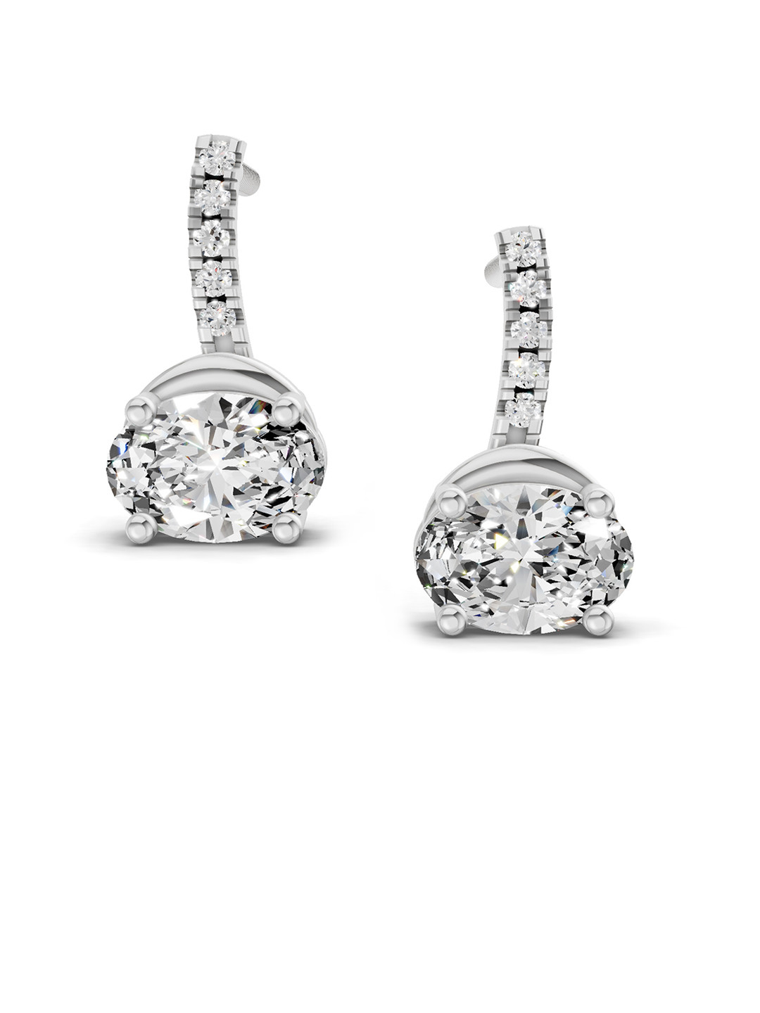 Sparkles 14K White Gold Lab Grown Diamond 1.13 Carat Oval Shape Dangle Diamond Earrings