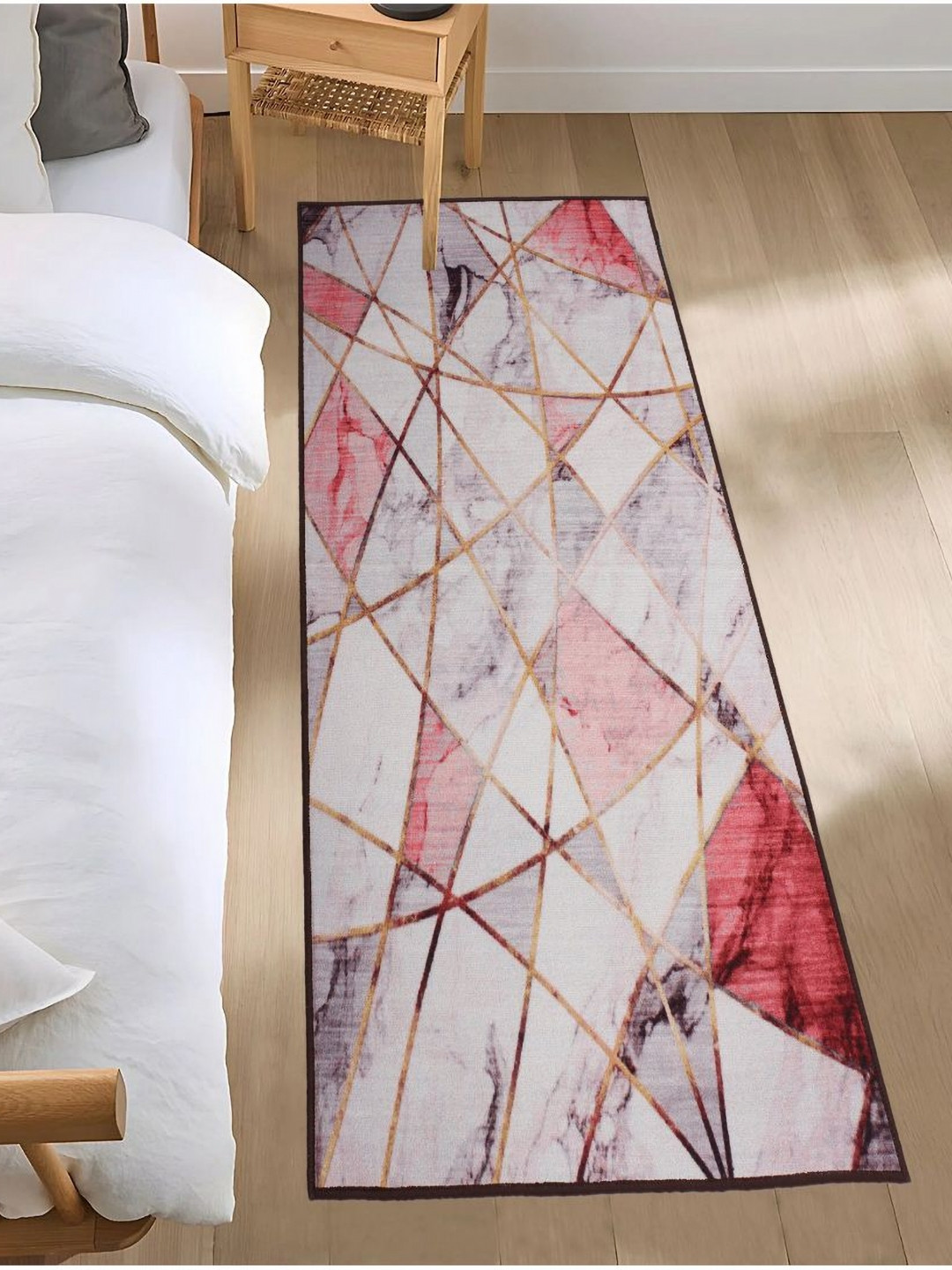 MODEFE Peach & Pink Abstract-Printed Anti-Skid Loop Pile Floor Runner