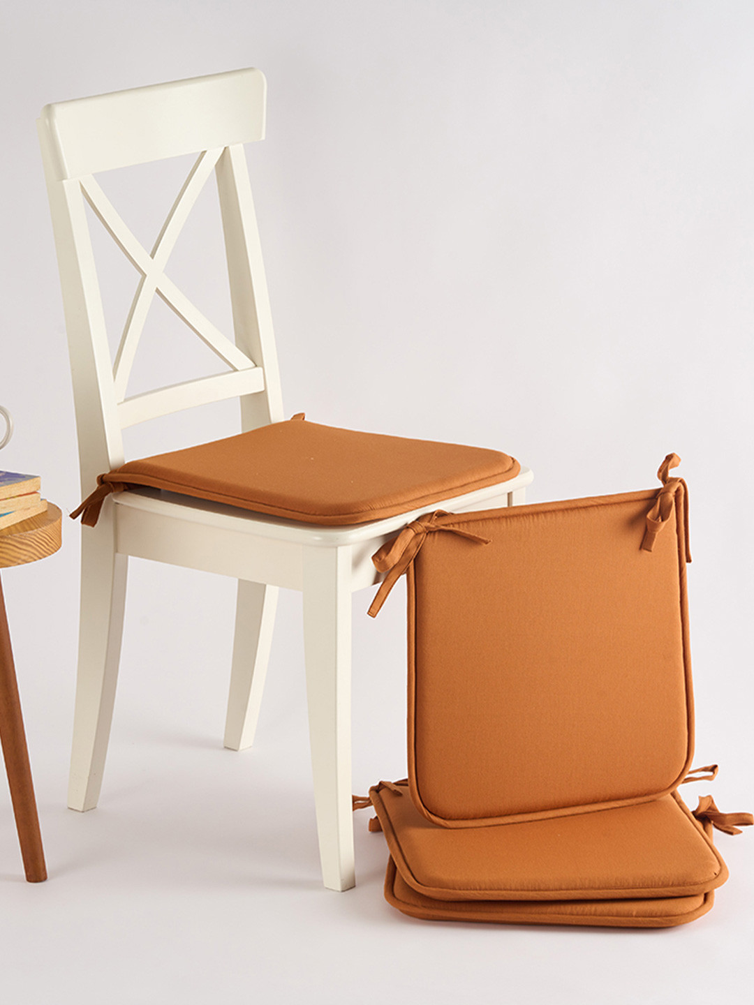 SKANDA FAB Set Of 4 Cinnamon Brown Pure Cotton Foam Chair Pad