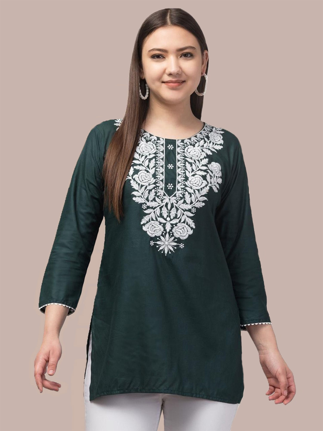 ERUDITE CLUB Floral Embroidered Flared Sleeves Kurti