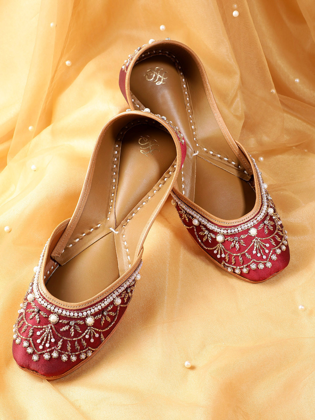 House of Pataudi Women Bead Embellished Floral Mojaris