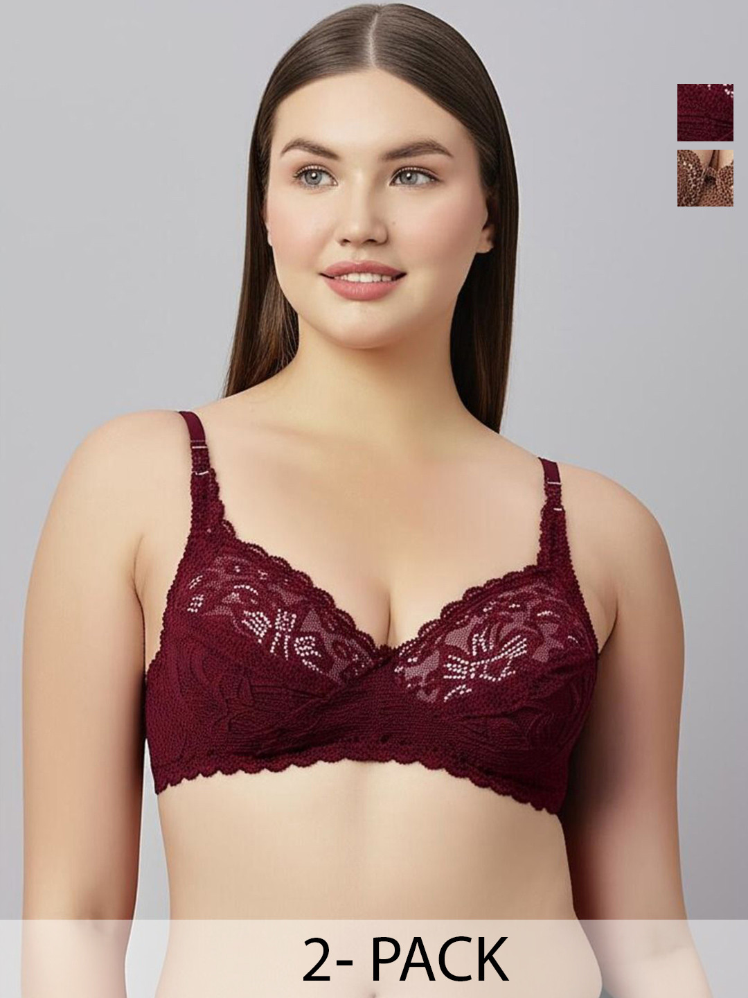 KAVYA Women Pack Of 2 Geometric Self Design Full Coverage Non Padded T-shirt Bra