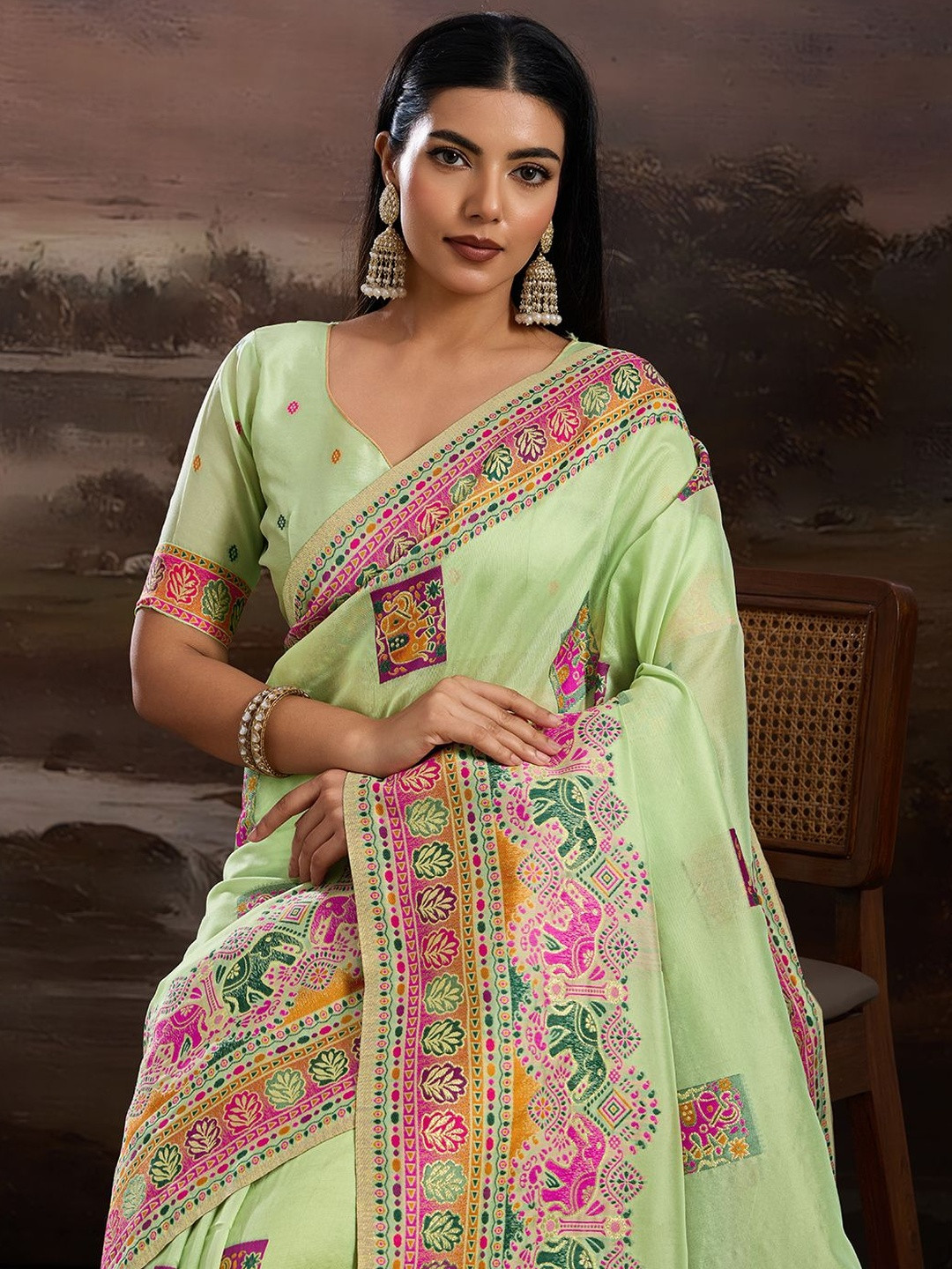 100 Dreams Woven Design Zardozi Banarasi Saree With Unstitched Blouse