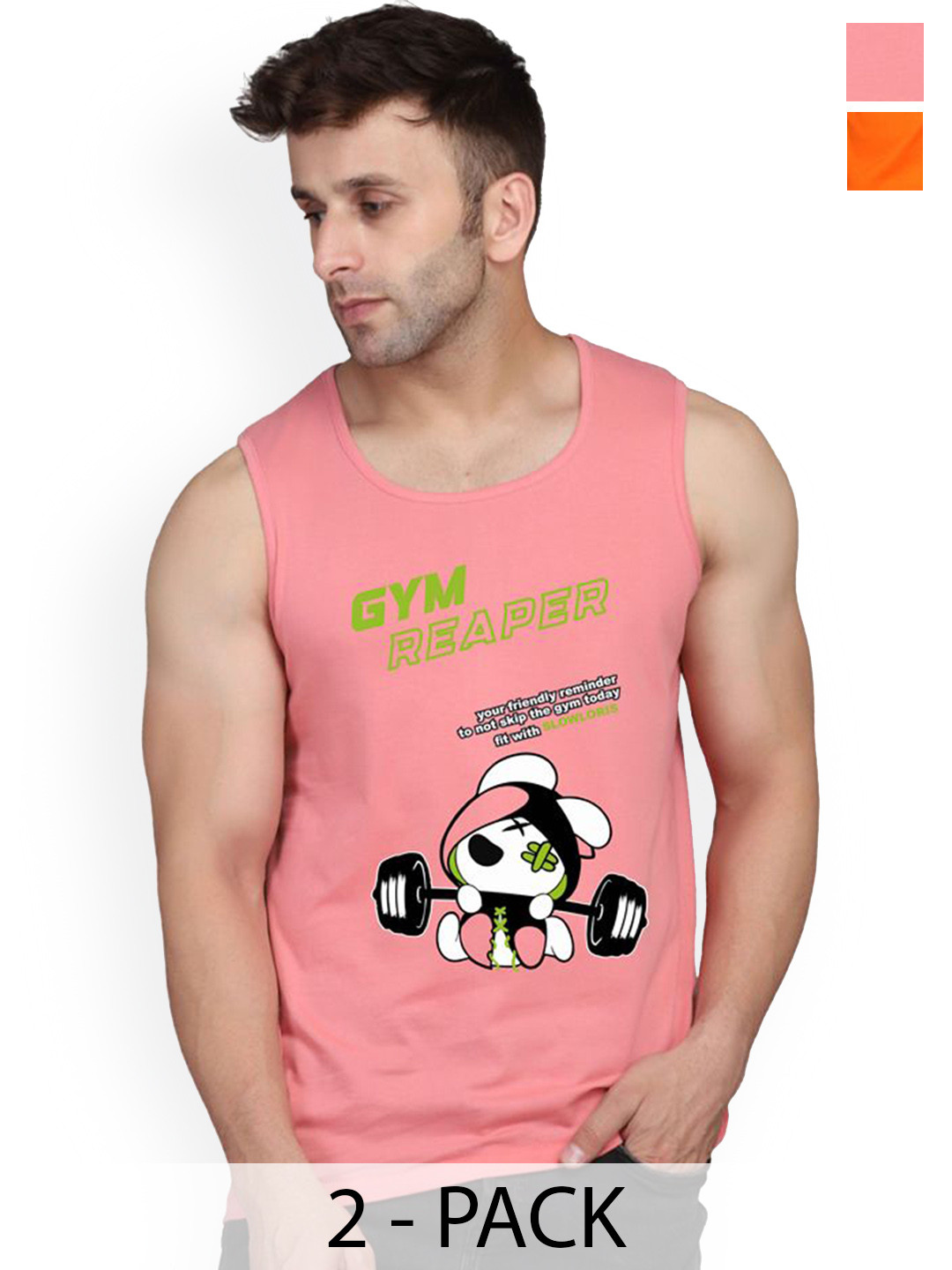 SLOWLORIS Pack Of 2 Printed Round Neck Bio Washed Innerwear Vests