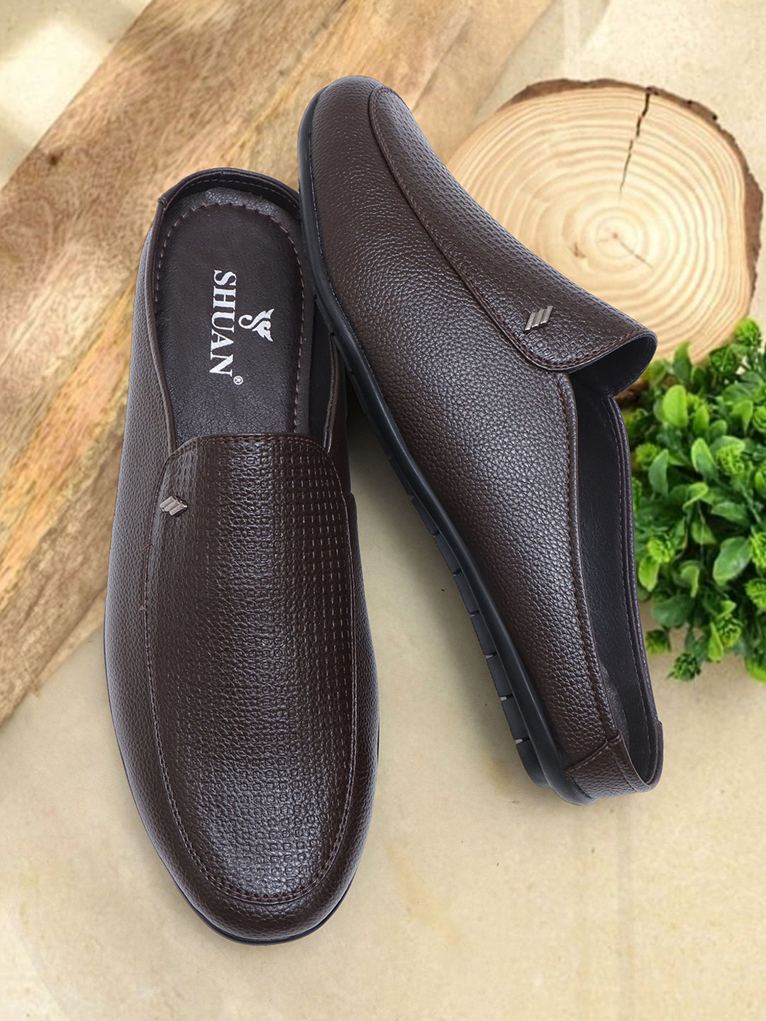 SHUAN Men Leather Slip-On Causal Mules