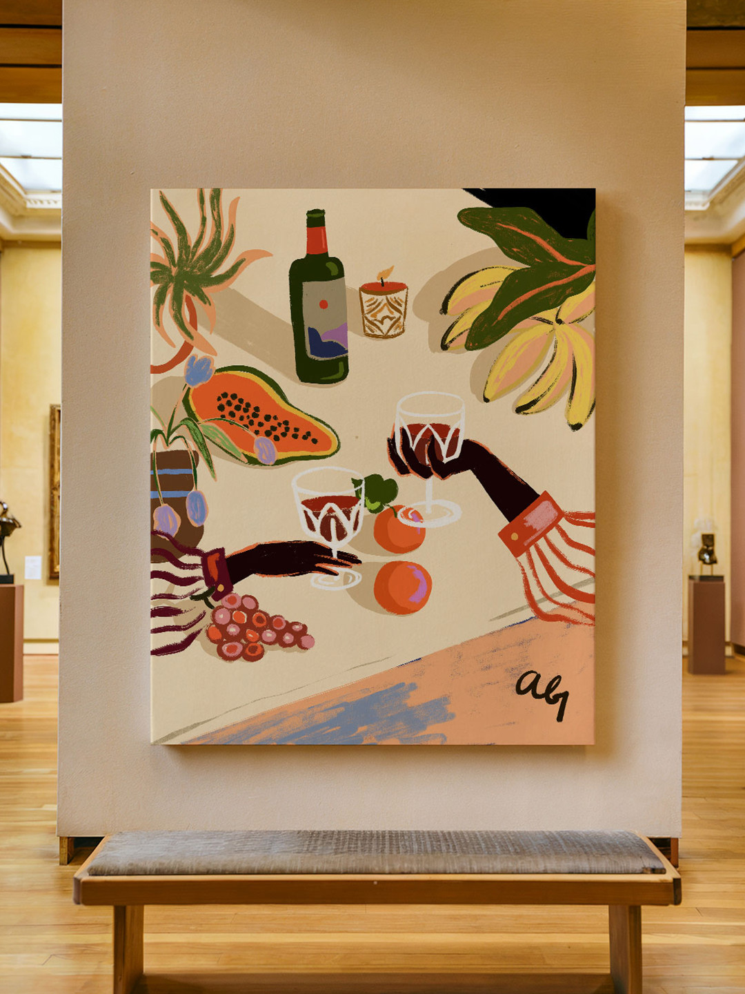 ASIAN MONK Multicoloured Single Piece Wood Cheers To You Wall Paintings