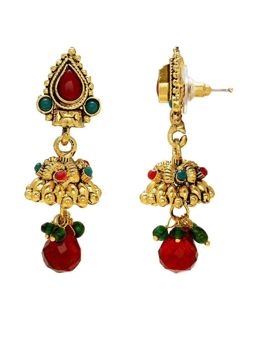 Gold Plated Red Quartz drop studded handmade Jhumki earring for Women