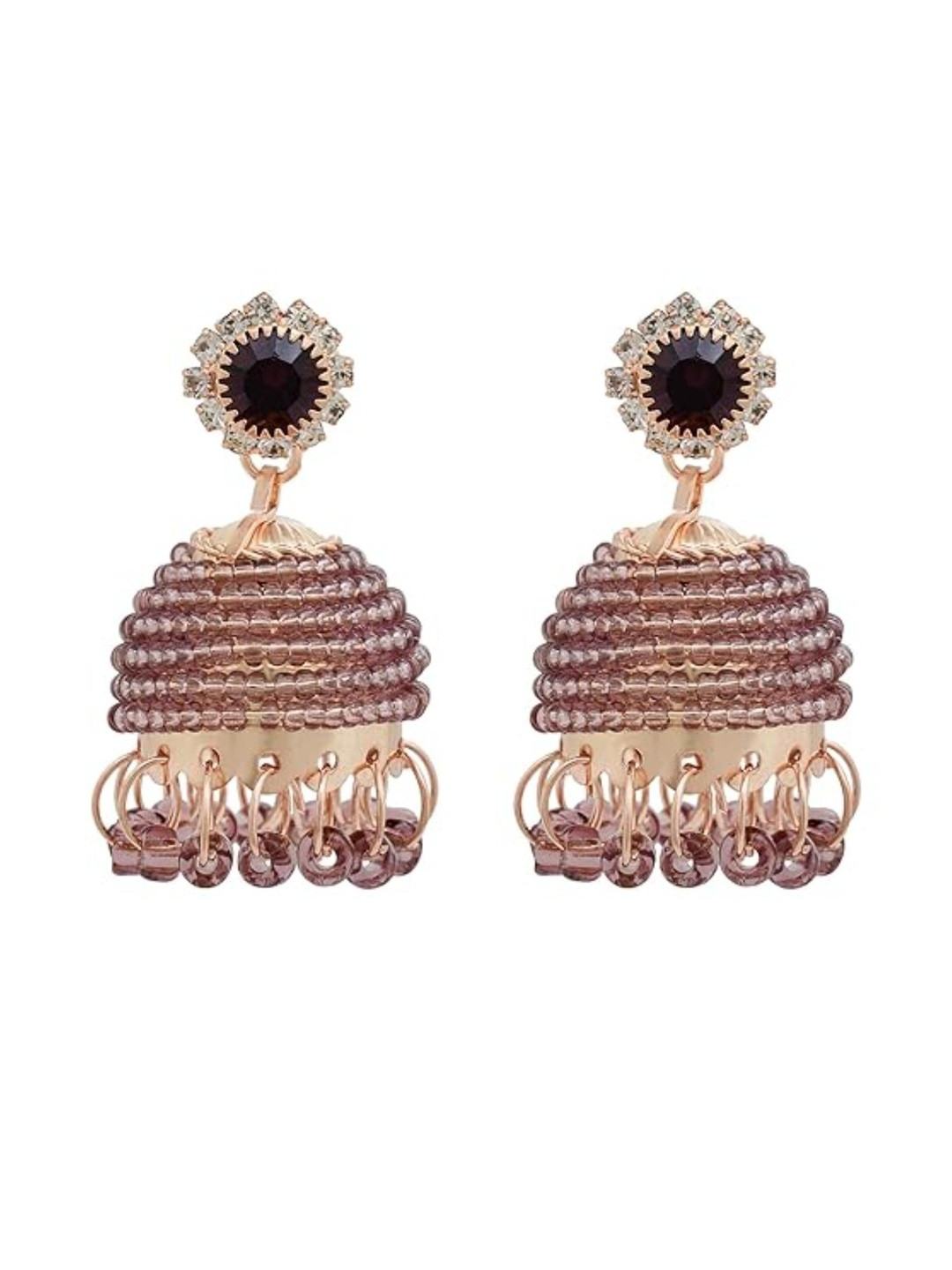 Gold Plated Purple Crystal beaded Stylish Jhumki Women earrings Stylish