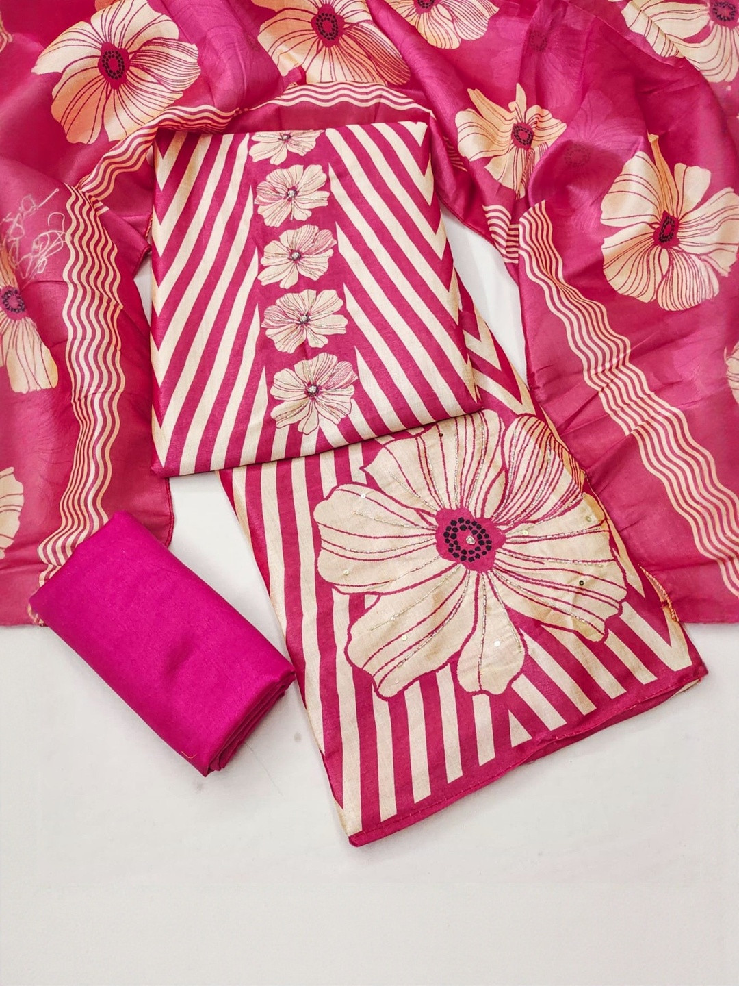 Pink Asam Silk Digital Printed With Khatli Work Unstitched Dress Material