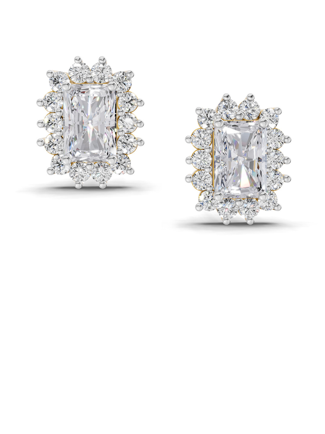 Sparkles 14K Yellow Gold Lab Grown Diamond 1.86 Carat Emerald Shape Halo Diamond Earrings