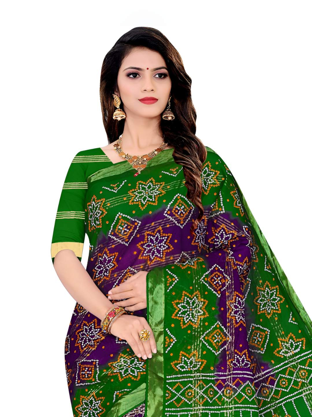 Sarita Sarees Printed Pure Cotton Handloom Bandhani Saree