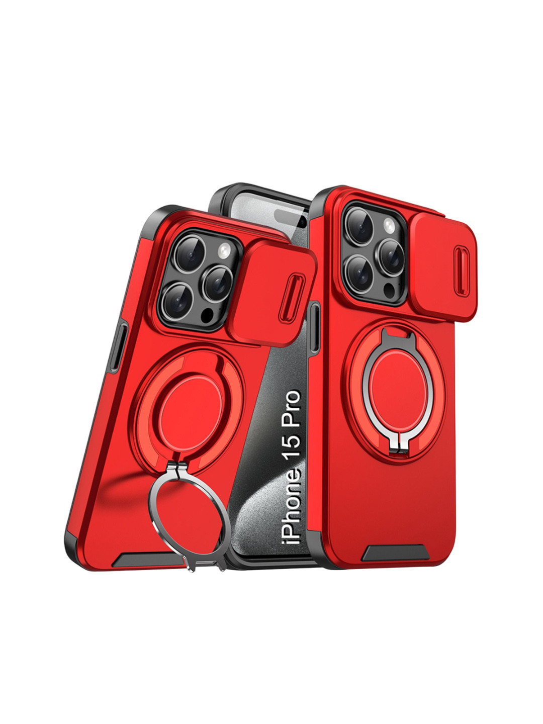 Luxury Kase Shockproof iPhone 15 Pro Magnetic Back Case With Slide Camera Cover