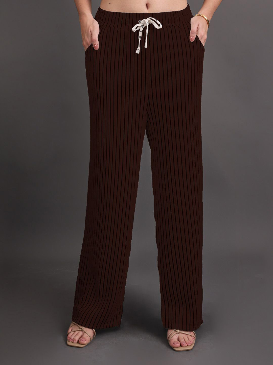 GRACIT Women Striped Knitted Crepe Palazzos