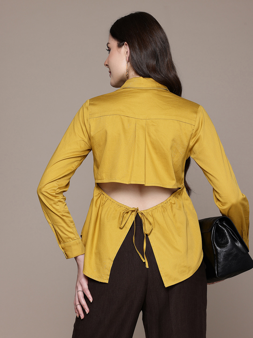 Label Ritu Kumar Cut-Out Back Detail with Tie-Up Classic Pure Cotton Casual Shirt