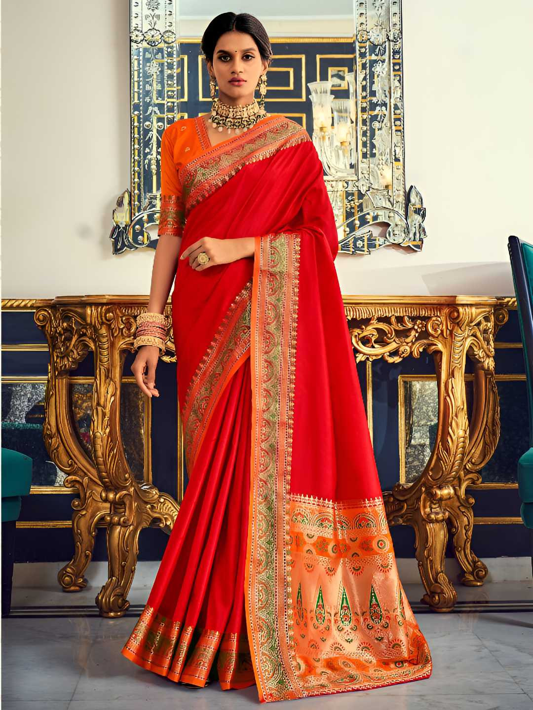KIMISHA Woven Design Border Zari Paithani Saree