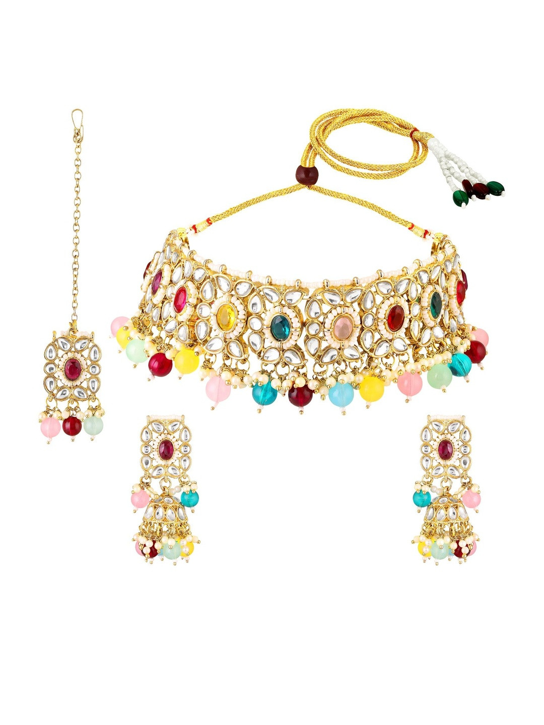 Mahi Women Multicolor Traditional Kundan Bridal Choker Necklace Jewellery Set