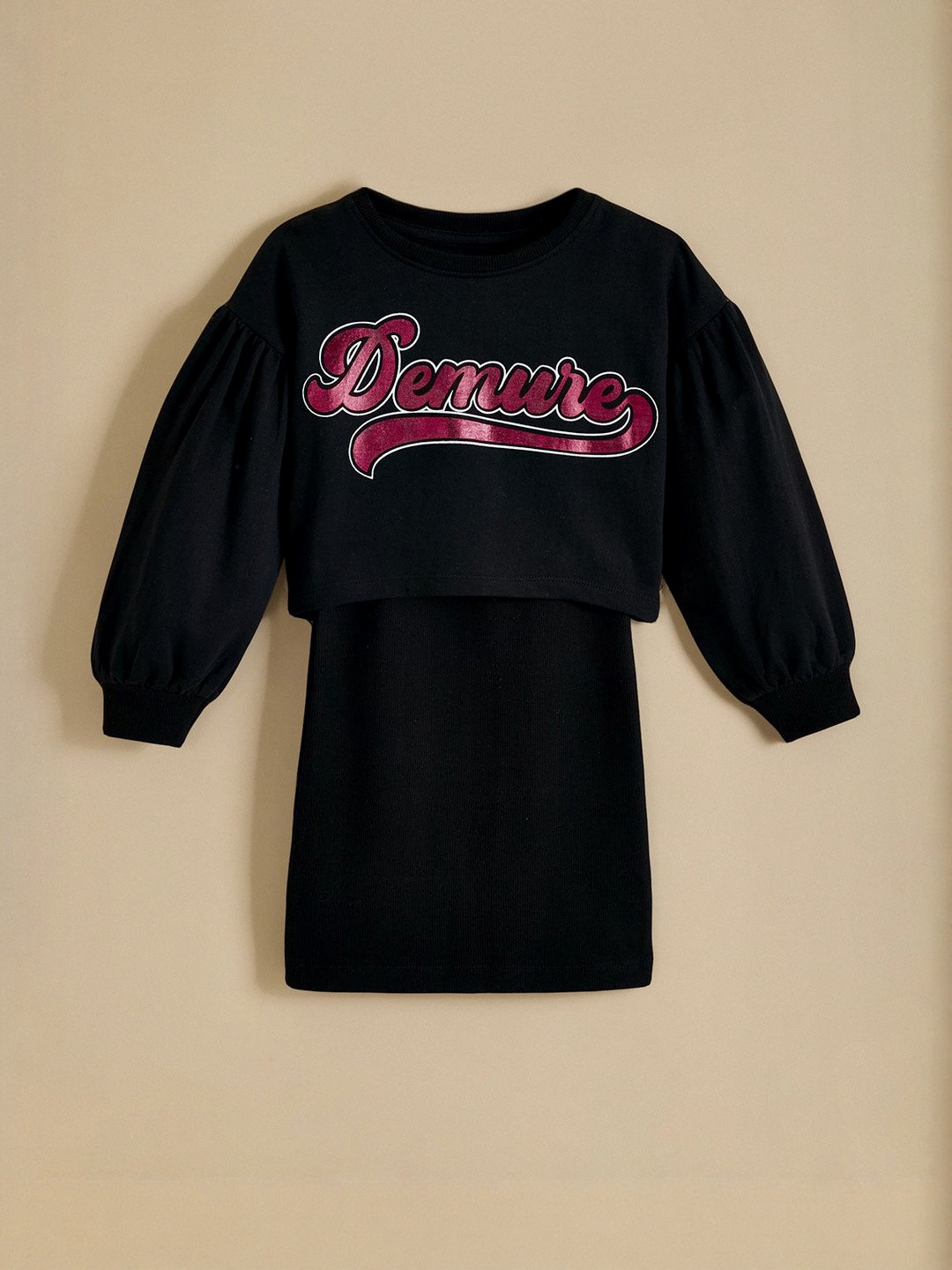 2-Pc Balloon Sleeve Layered Dress