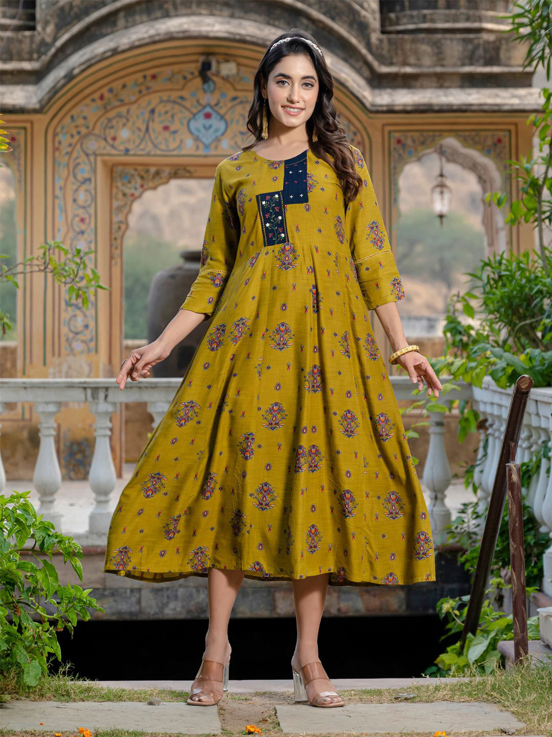 FANCYNINE Women Ethnic Motifs Printed Kalamkari Daily Cotton Anarkali Kurta