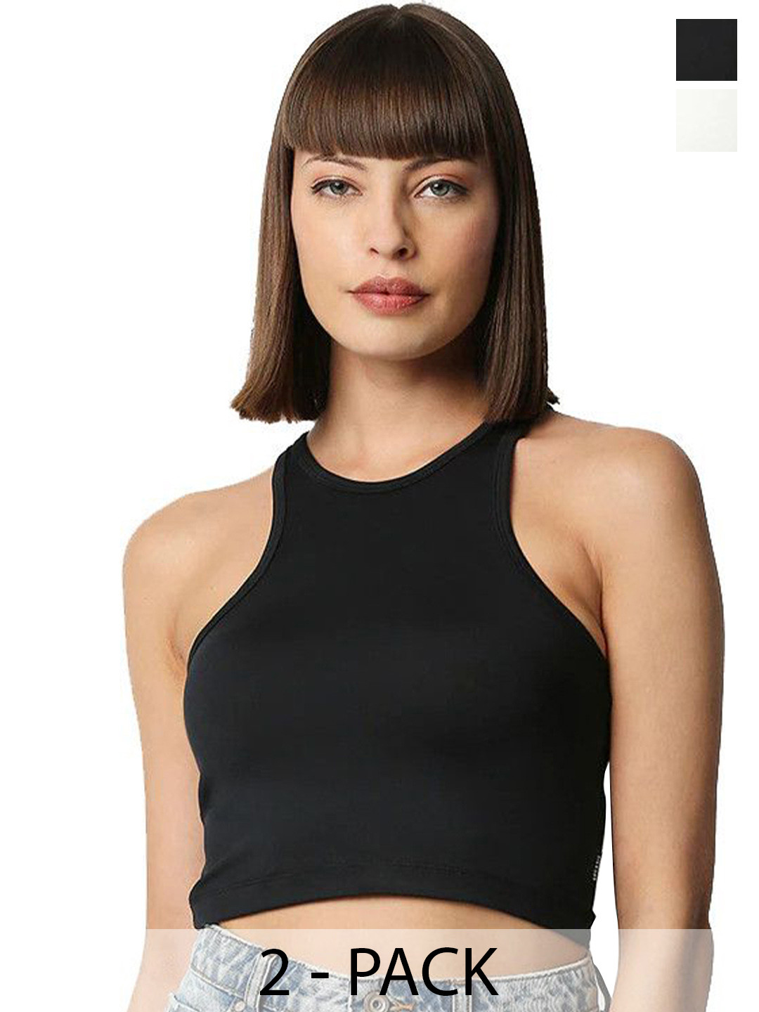 MIXFIT Women Pack Of Two Solid Halter Neck Crop Top