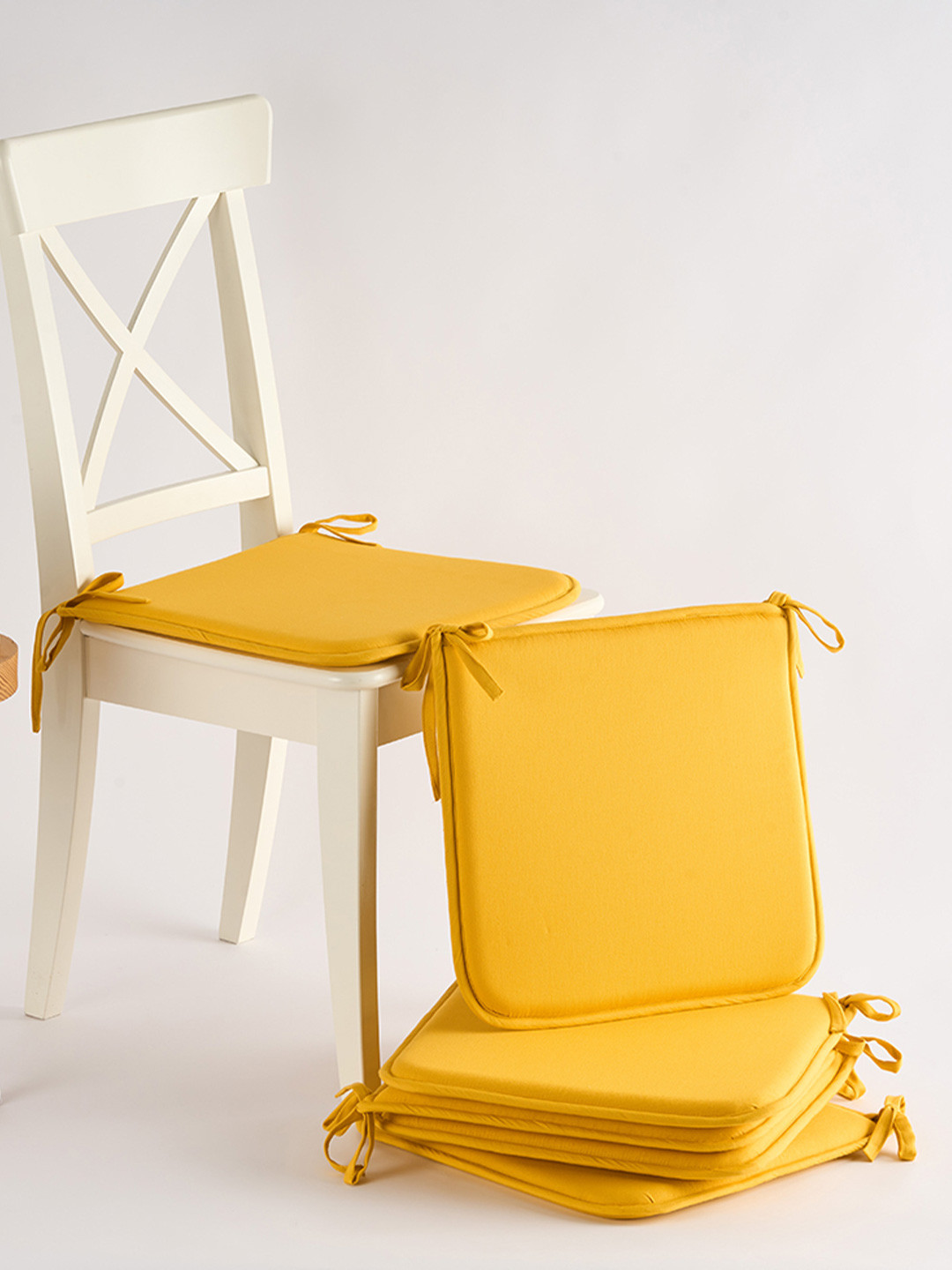 SKANDA FAB Set Of 6 Mustard Yellow Pure Cotton Foam Chair Pad