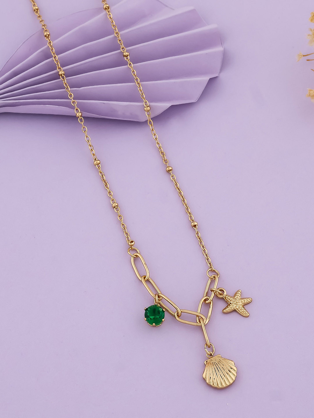 QUERALT Brass Layered Nautical Charm Necklace