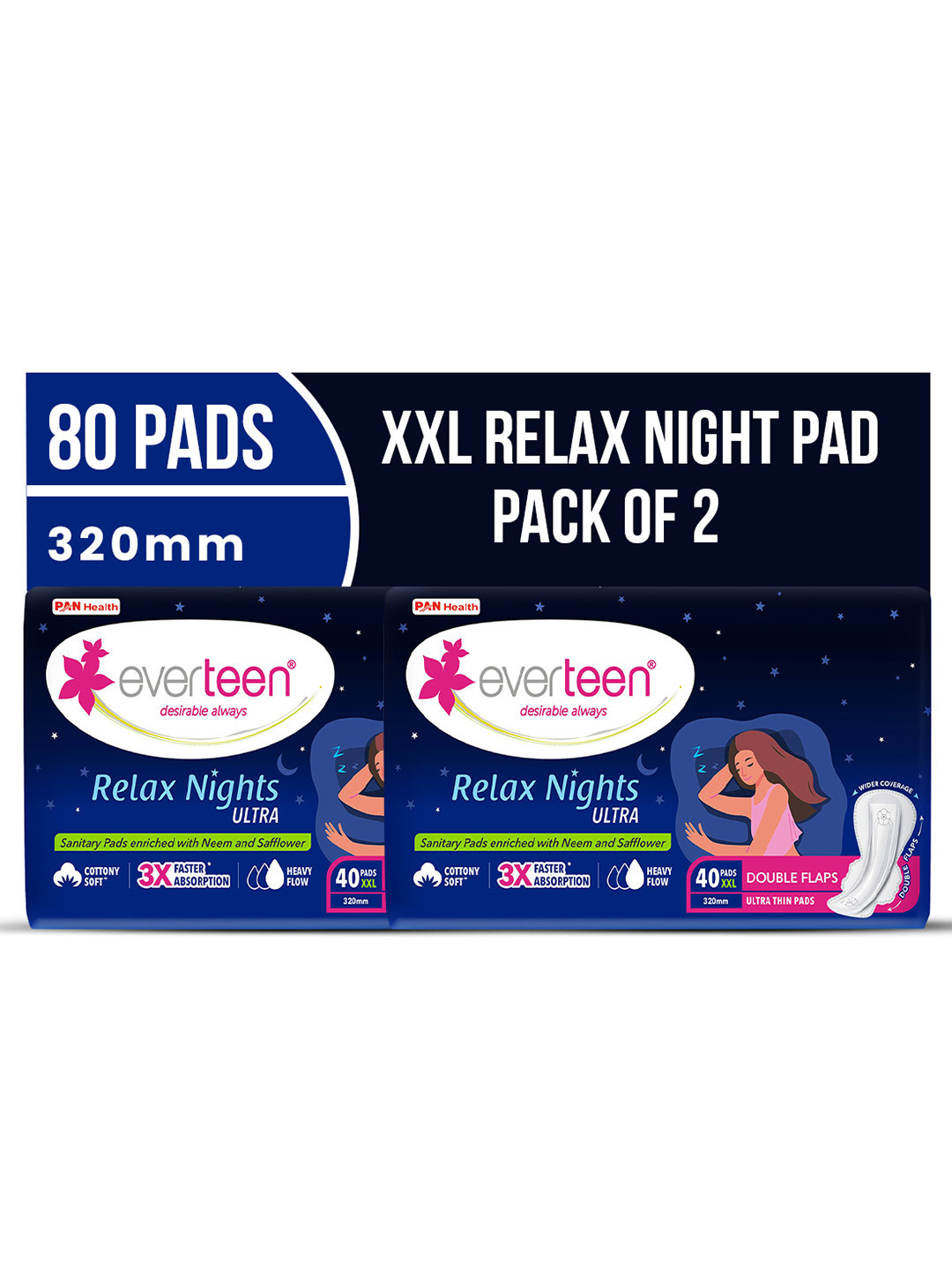 everteen Set Of 2 Relax Nights Ultra Sanitary Pads XXL with Cramps Roll On - 40 Pads Each