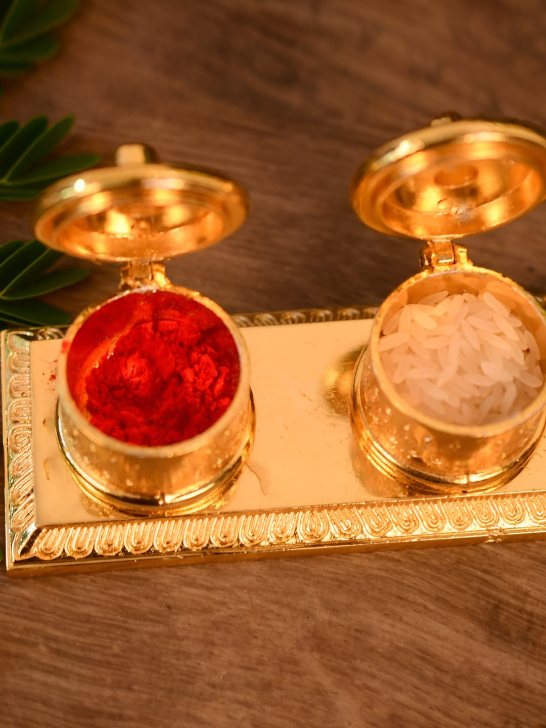 CraftVatika Gold Toned Textured Double Kumkum Dani Box