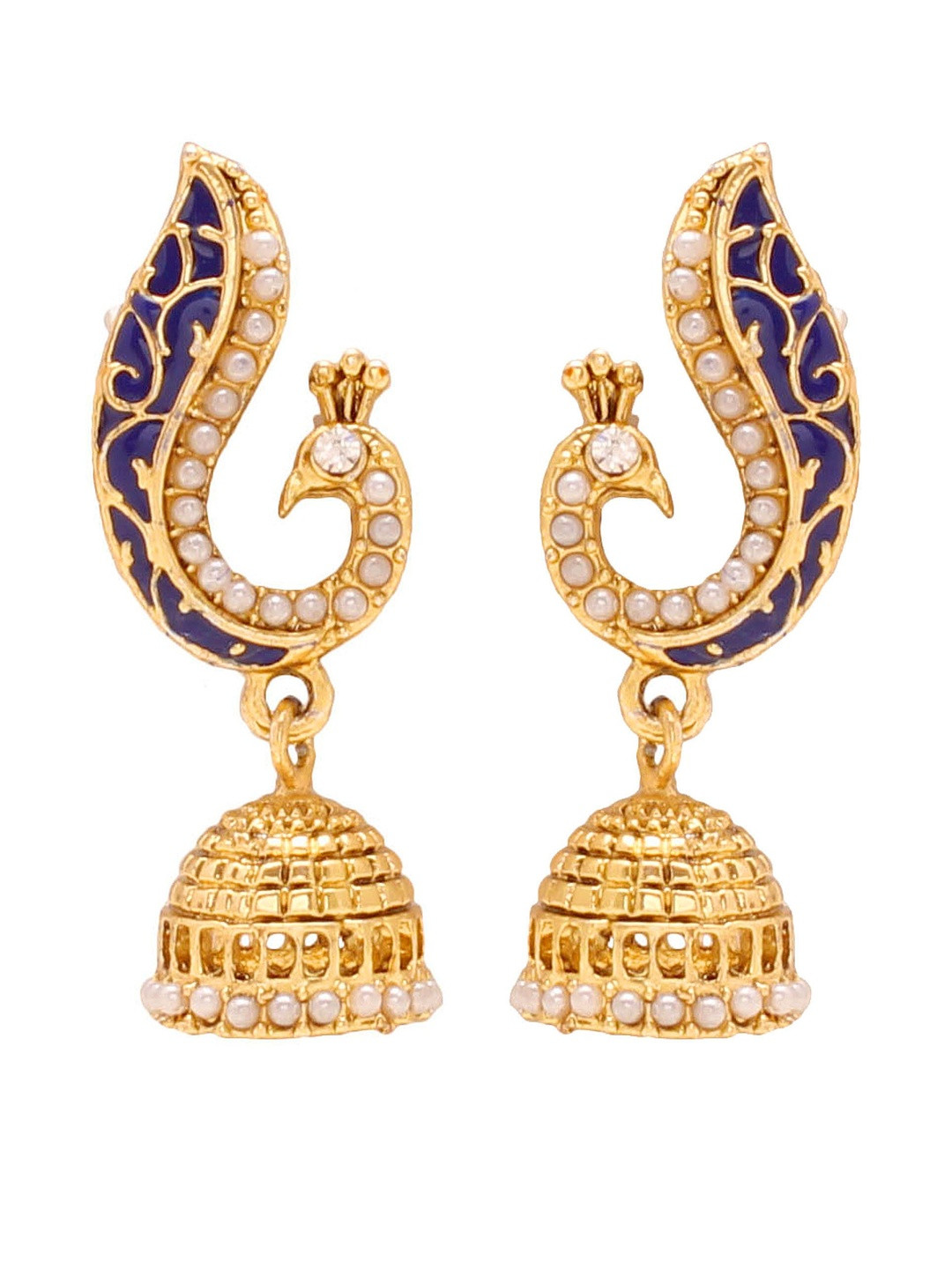 Gold Plated Peacock design Dangle & Drop Jhumki Earrings for Women