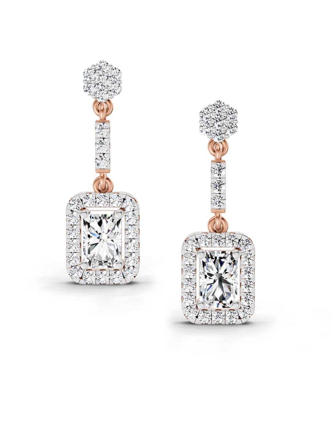 Sparkles 14K Rose Gold Lab Grown Diamond 1.81 Carat Emerald Dangle Diamond Earrings