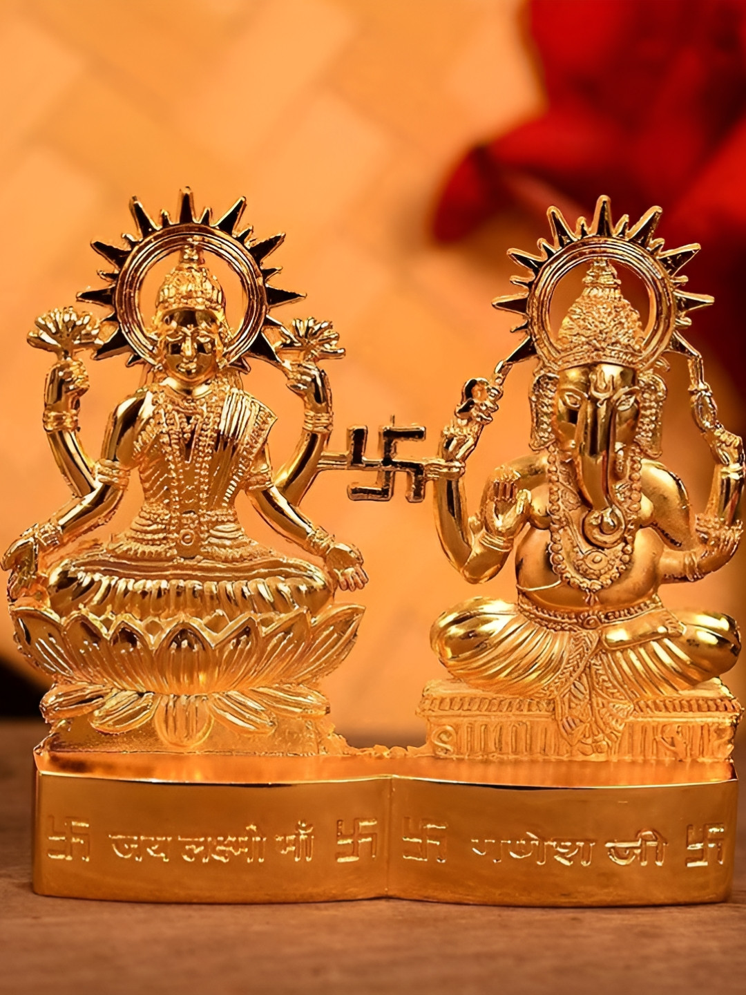 CraftVatika Gold Toned 10 Pieces Lakshmi Ganesha Idol Metal Showpieces