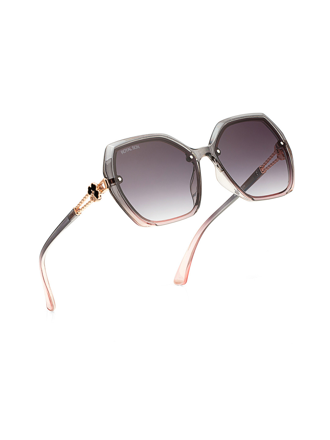 ROYAL SON Women Grey Lens & Gunmetal-Toned UV Protected Butterfly Sunglasses CHIWM00115-C2