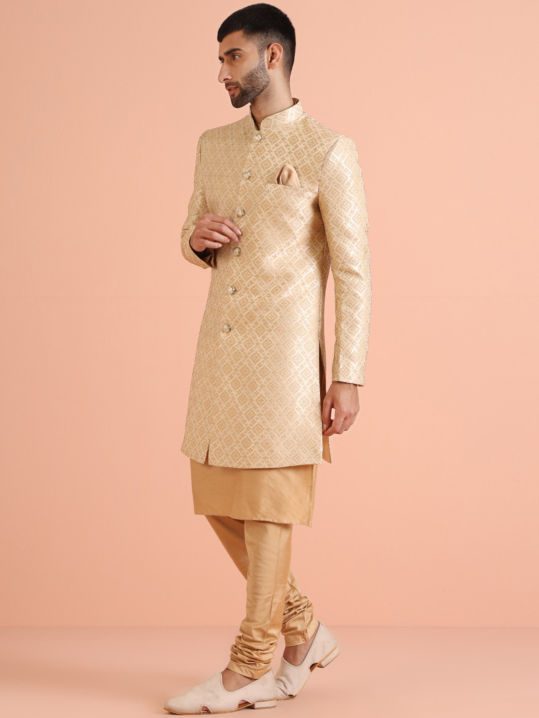 KISAH Men Self Design Indowestern Sherwani Set