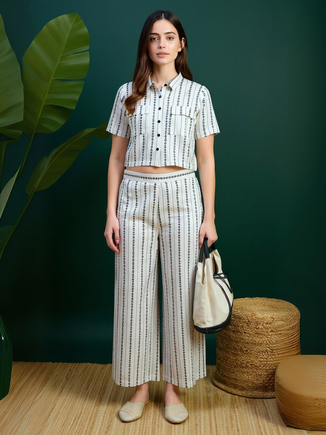 ZUMMER Pure Cotton Stripe Shirt With Palazzos Co-Ords