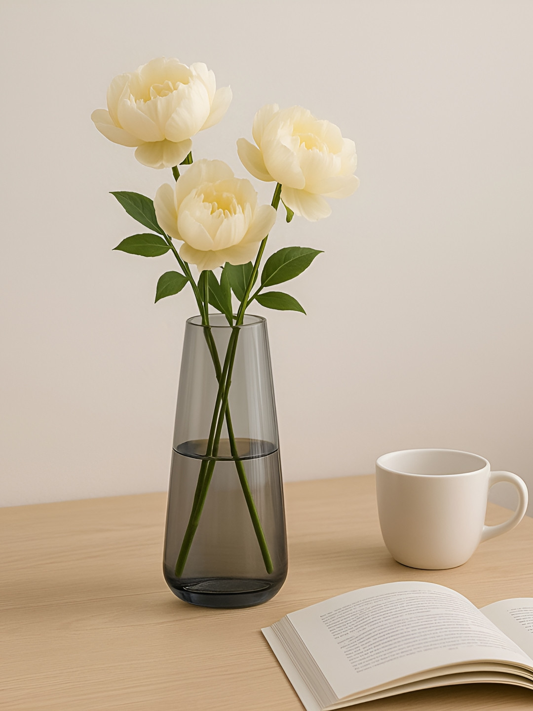 Homesake Black Cylinder Shaped Flower Plants Glass Vase Pot