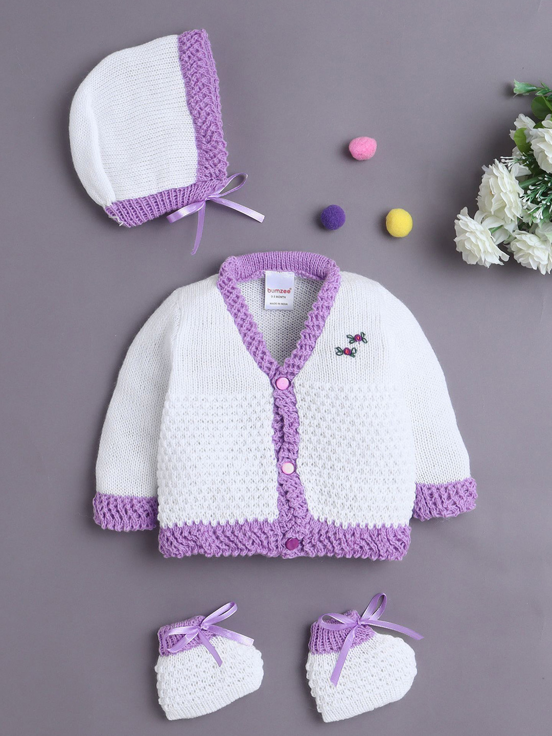 BUMZEE Infant Girls Sweater With Cap & Socks