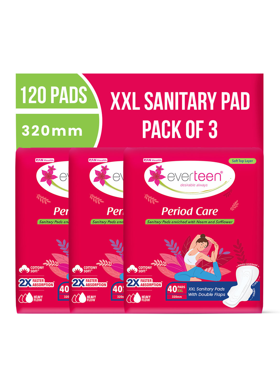 everteen Set Of 3 Sanitary Napkin Pads With Cottony-Soft- 40 Pcs Each- XXL