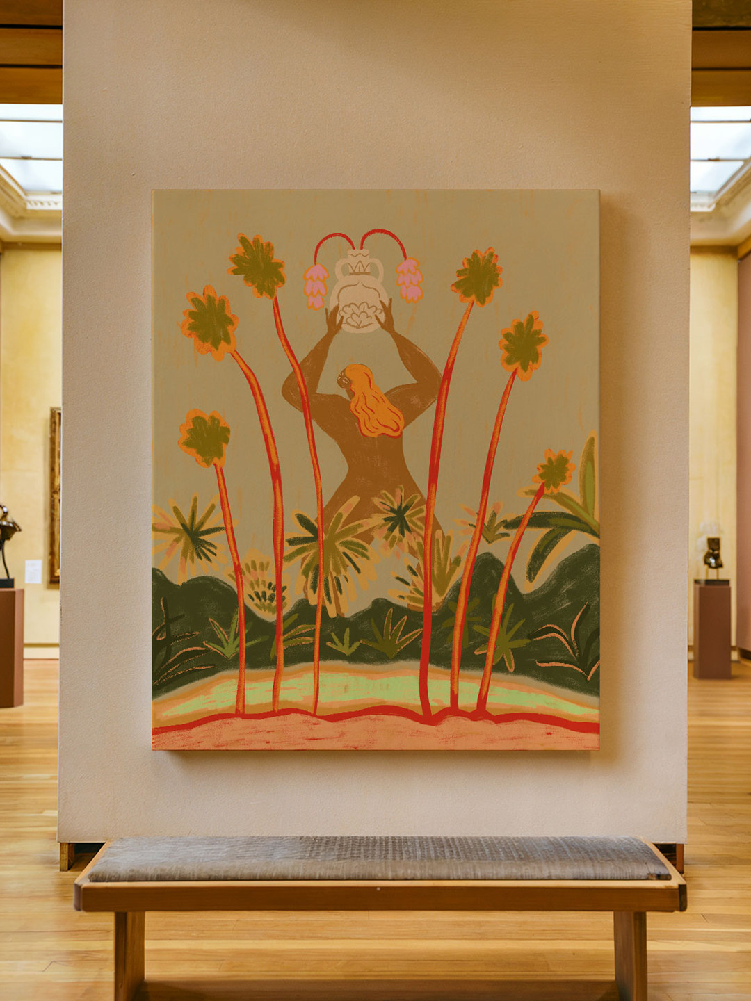 ASIAN MONK Multicoloured Single Piece Wood BEYOND THE TREES Wall Paintings