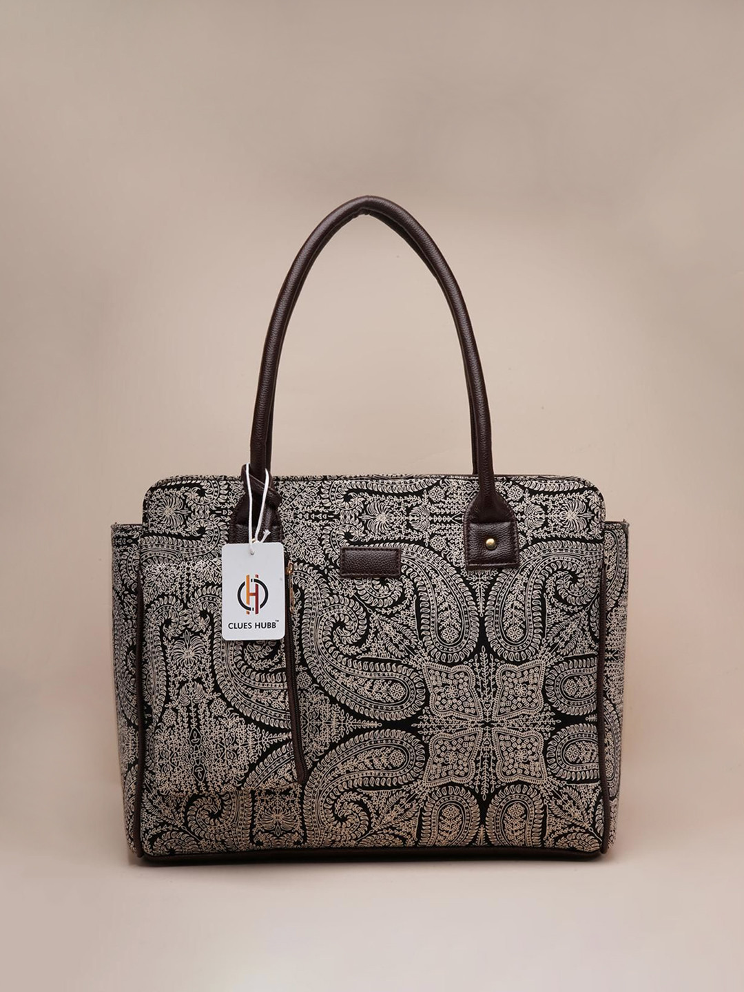 CLUES HUBB Paisley Printed Leather Shopper Tote Bag