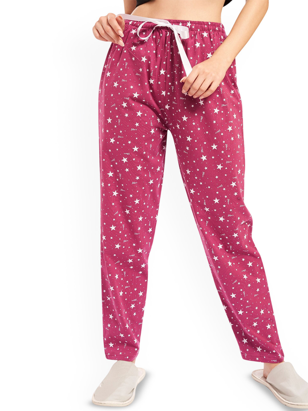 WEET Women Star Printed Mid-Rise Cotton Lounge Pants