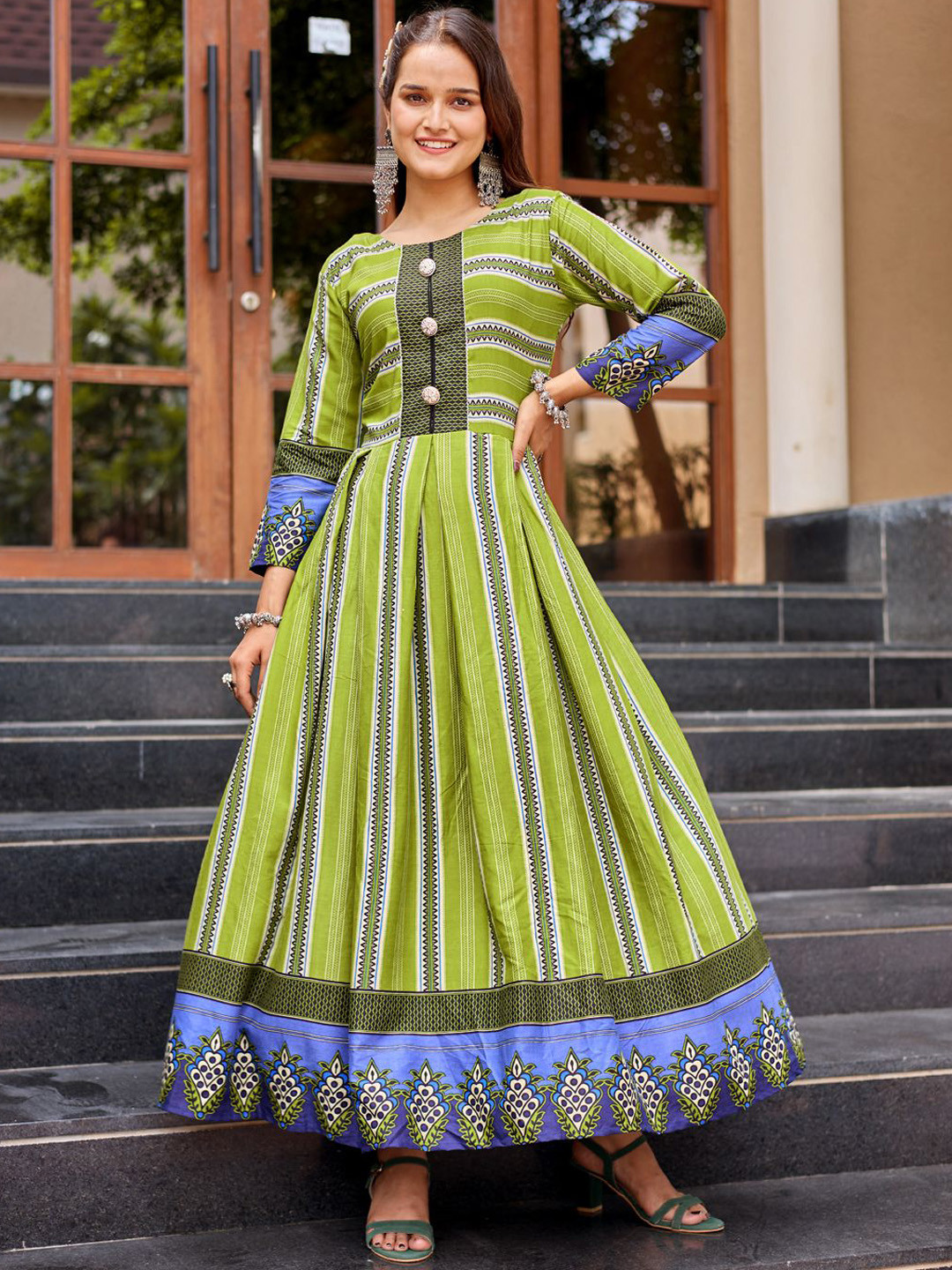 Mitera Geometric Printed Fit And Flare Ethnic Dresses