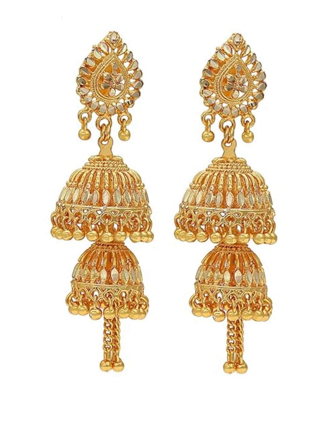 Gold Plated Double Umbrella Faux Kundan Traditional Stylish Jhumki for Women