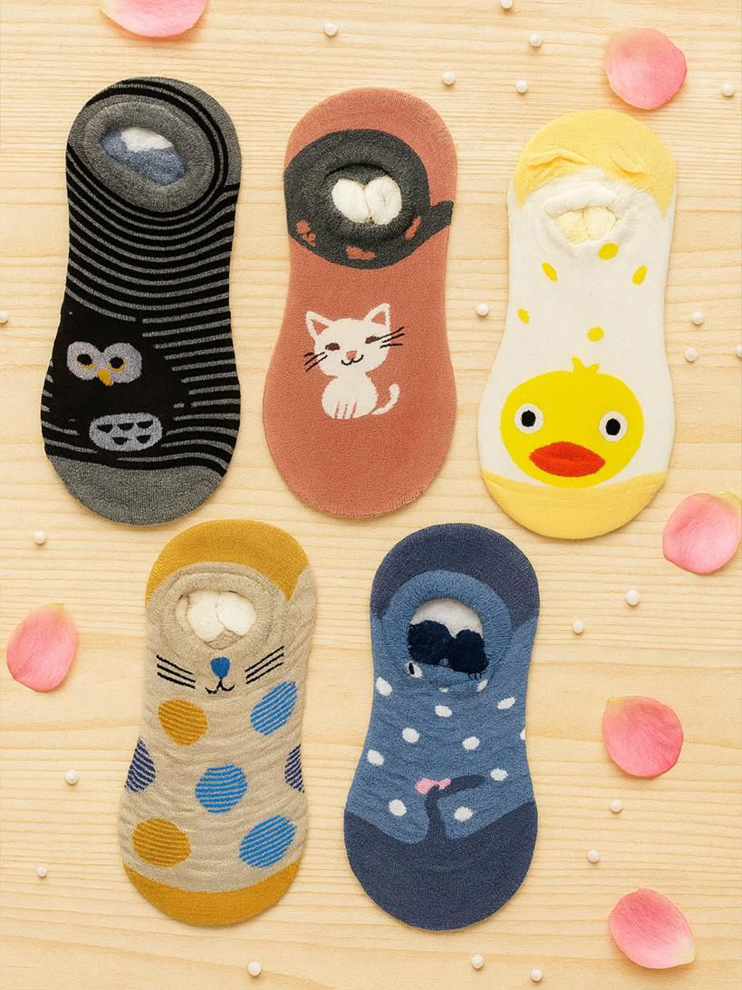 J Style Women Pack Of 5 Patterned Shoe-Liners Socks