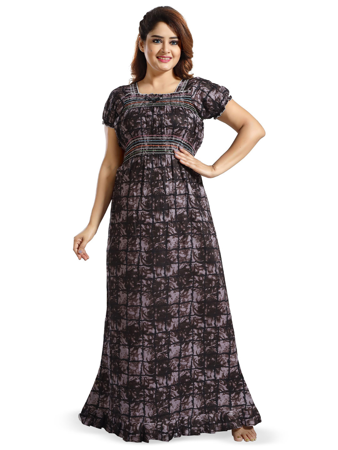 CINCO Women Multi Colored Cotton Printed Maxi Nightdress