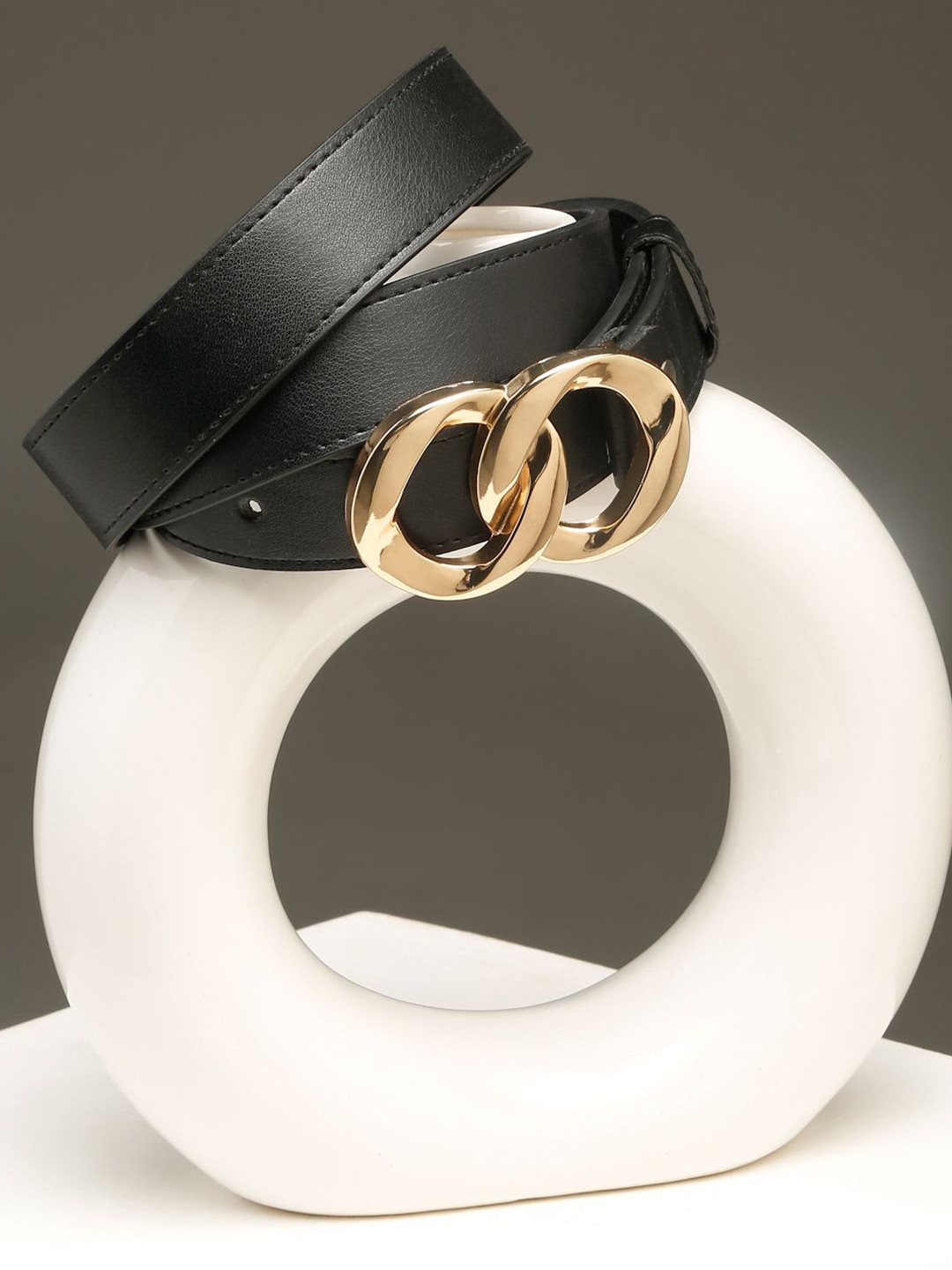 TYBELT Women Double Ring  Push Pin PU Belt